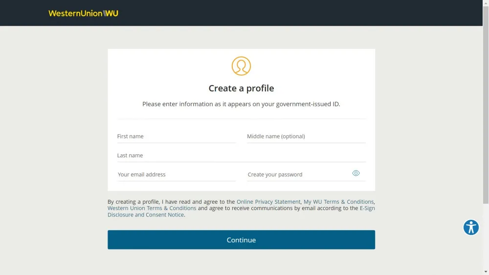 Creating a Western Union profile
